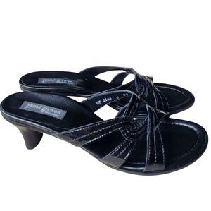 Paul Green Leather Munchen Low Kitten Heel Sandals Black Y2K Size 6